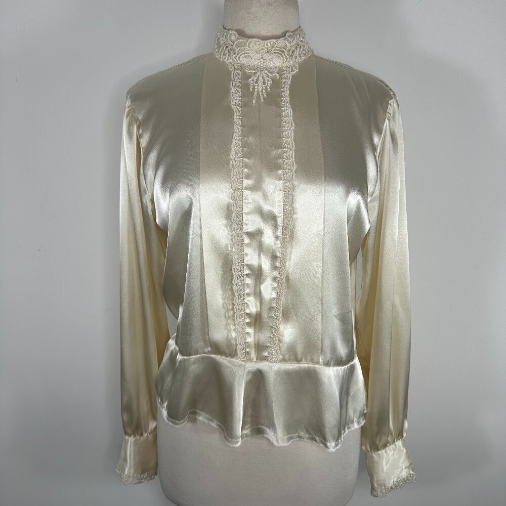 Vintage Notations Satin Blouse Women's Sz 6 Lace Collar Elegant Blouse